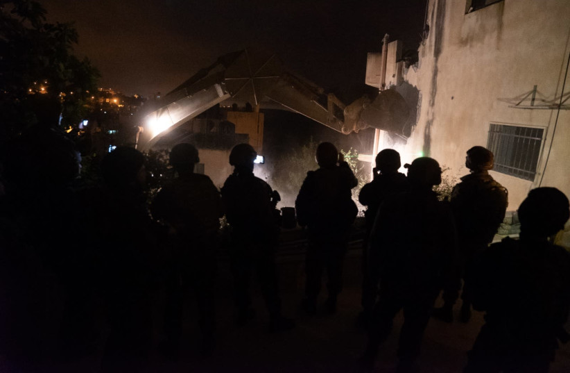 The IDF demolished the home of the Ofra terrorist Salah Barghouti in the West Bank village of Kober. (photo credit: IDF SPOKESMAN'S OFFICE)