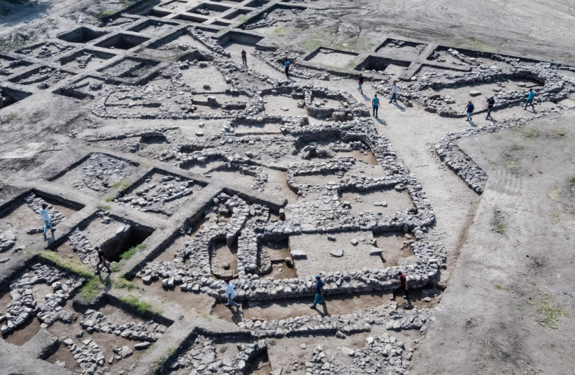 Aerial photograph of the excavation site, Ein Assur, northern Israel (photo credit: ASSAF PEREZ/ISRAEL ANTIQUITIES AUTHORITY)