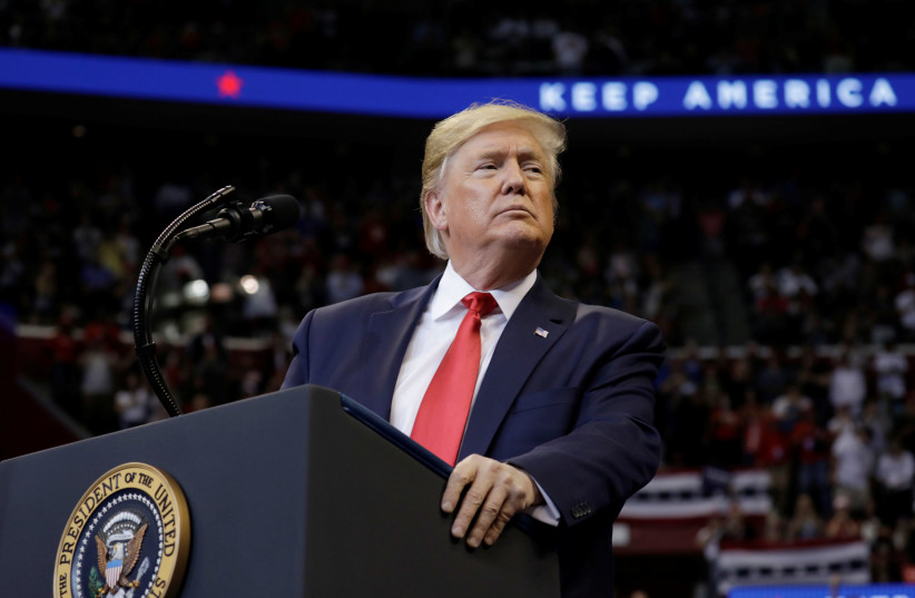 U.S. President Donald Trump holds a campaign rally in Sunrise, Florida, U.S., November 26, 2019 (photo credit: REUTERS/YURI GRIPAS)