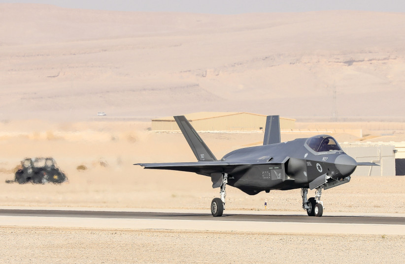 AN ISRAELI F-35 fighter jet gets ready to take off in the Negev. Will it soon fly to Iran? (photo credit: MARC ISRAEL SELLEM/THE JERUSALEM POST)
