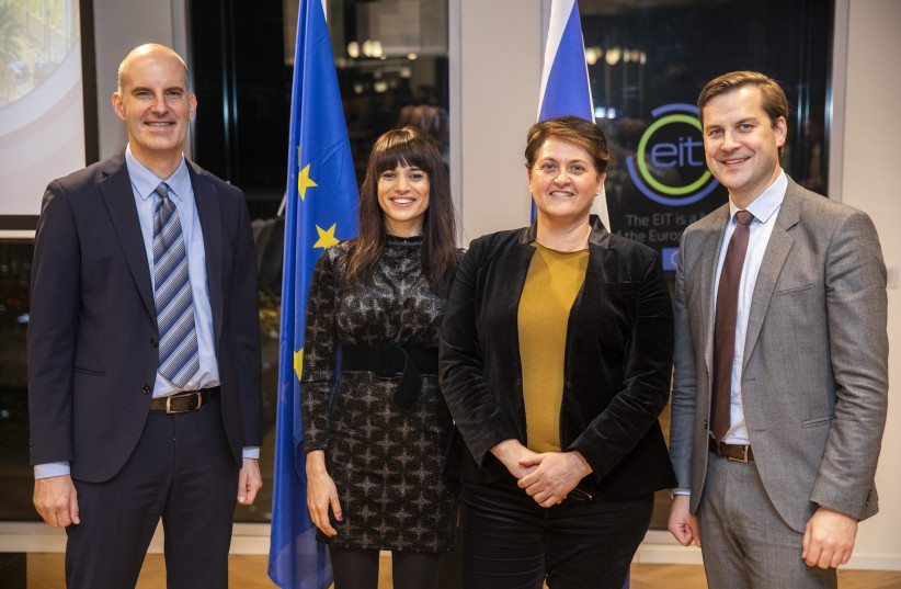 From left, EIT Director Martin Kern; EIT Hub Tel Aviv office manager Adi Barel; Israel-Europe Research & Innovation Directorate managing director Nili Shalev; and EIT Health CEO Jan-Phillipp Beck at the launch of the EIT Hub in Tel Aviv, December 9, 2019 (photo credit: DANA TAL-EL)