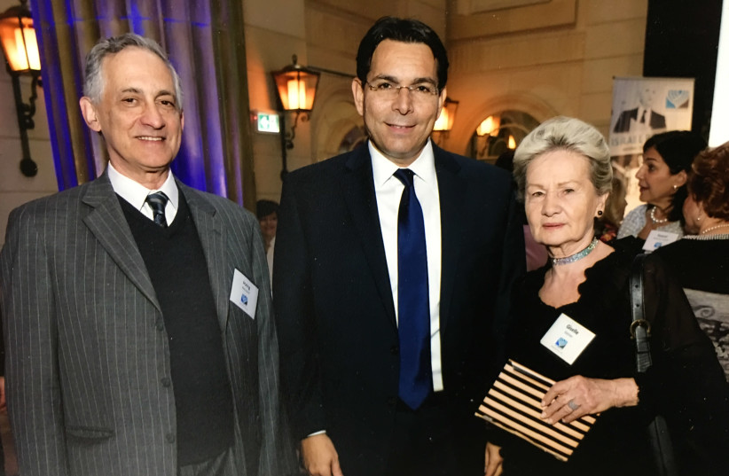 Co-Chairs of Canadians for Israel's Legal Rights, Goldi Steiner (right) and Irving Weisdorf (left), with Israel's UN Ambassador Danny Danon.   (photo credit: Courtesy)