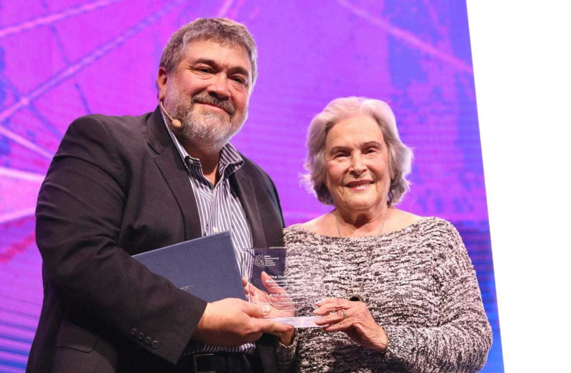 Professor Ruth Arnon, who was awarded the 2020 OurCrowd Maimonides Award for Lifetime Achievement in Science, Leadership and Menschlichkeit at the OurCrowd Global Investor Summit. February 13, 2020.  (photo credit: MARC ISRAEL SELLEM)