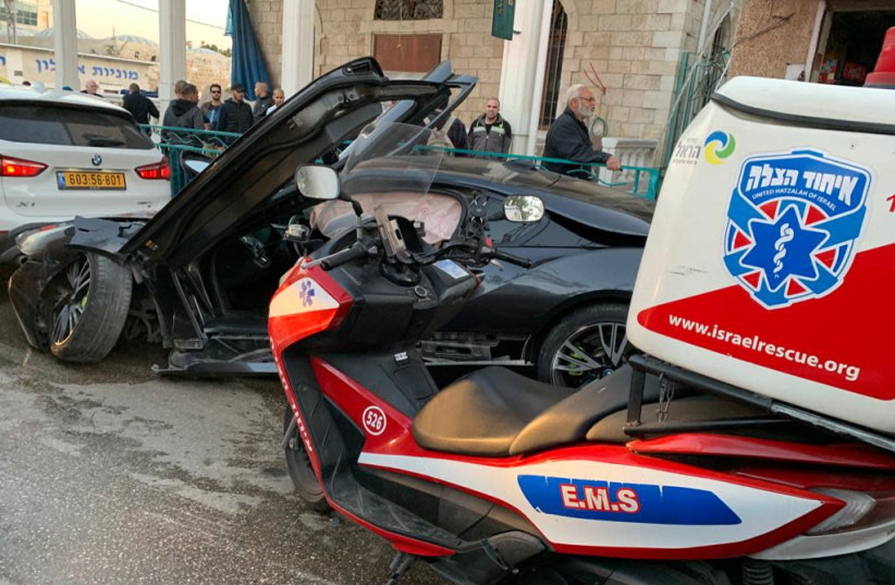 The car which struck several people in Ramla  (photo credit: MAGEN DAVID ADOM)