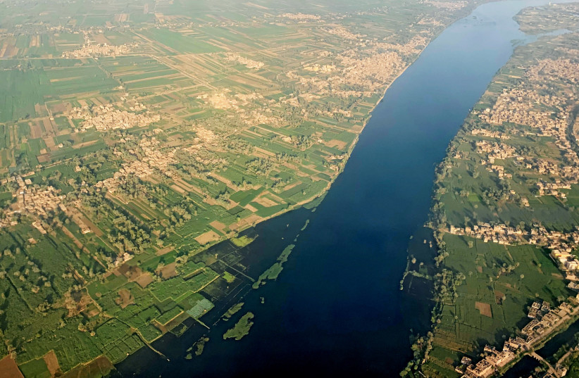 A general view of The Nile River, houses and agricultural land from the window of an airplane in Luxor, Egypt October 9, 2019 (photo credit: REUTERS/MOHAMED ABD EL GHANY)