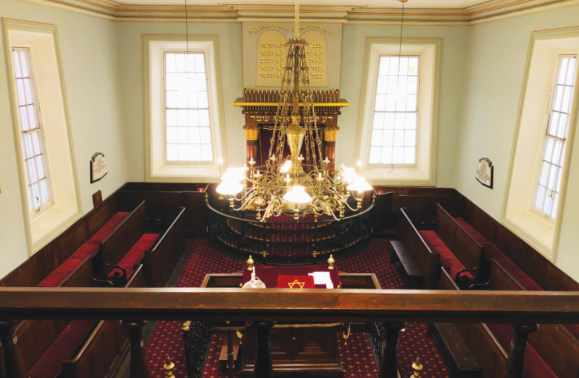 THE SANCTUARY as seen from the upstairs women’s gallery in the Hobart Synagogue, Tasmania (photo credit: JULIE L. KESSLER)