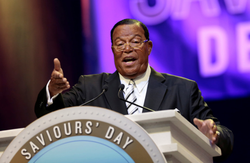 Religious leader Louis Farrakhan gives the keynote speech at the Nation of Islam Saviours' Day convention in Detroit, Michigan, U.S. February 19, 2017. (photo credit: REUTERS/REBECCA COOK)