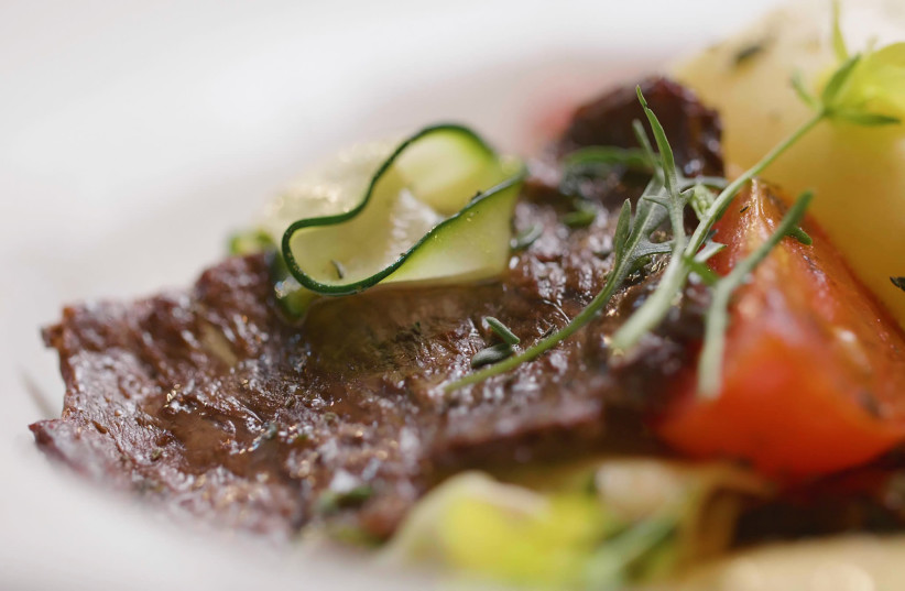 Beef steak made from cultivated meat cultures via Aleph Farms (photo credit: Courtesy)