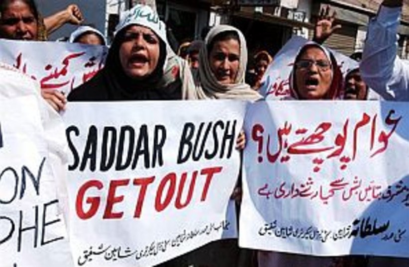 pakistan bush protest (photo credit: AP)