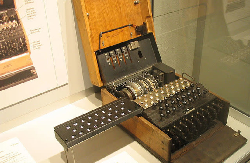 German Enigma machine from World War II, at the Imperial War Museum, London, England. (photo credit: Wikimedia Commons)