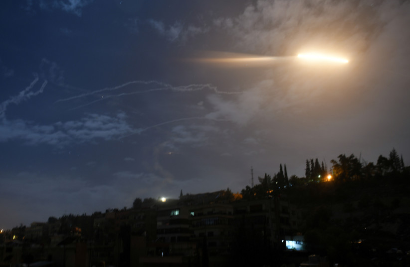  Missile fire is seen over Damascus, Syria January 21, 2019.  (photo credit: SANA/HANDOUT VIA REUTERS)