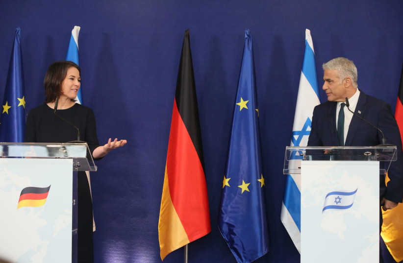  Foreign Minister Yair Lapid and German Foreign Minister Annalena Baerbock, February 10, 2022.  (photo credit: MIRI SHIMONOVITZ)