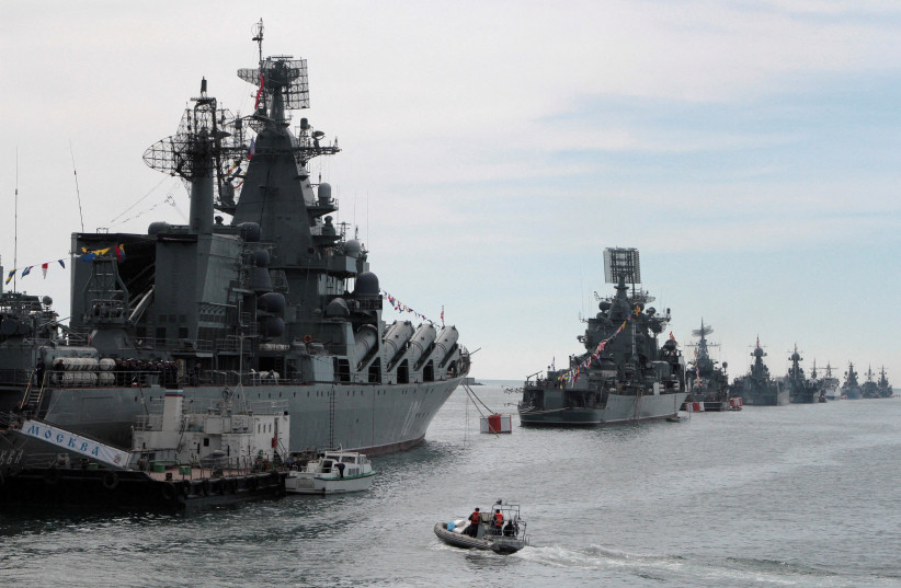  Russian Navy vessels are anchored in a bay of the Black Sea port of Sevastopol in Crimea May 8, 2014 (photo credit: REUTERS/STRINGER/FILE PHOTO)