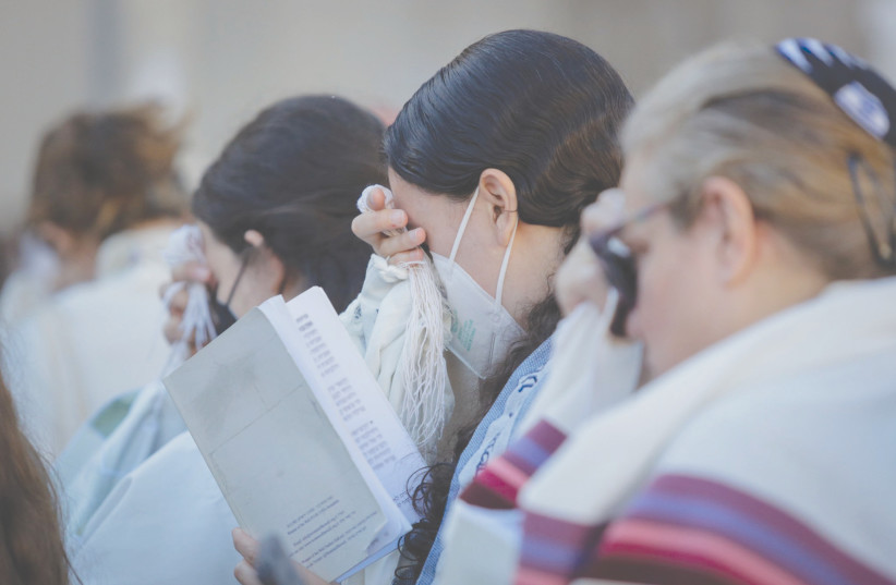  WOMEN OF the Wall hold their monthly prayer at the Kotel, earlier this month (photo credit: WOMEN OF THE WALL)