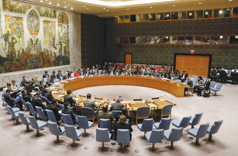  THE UNITED NATIONS Security Council holds a regular meeting on the situation in the Middle East, focusing on Israel in relation to the Palestinians.  (photo credit: BRENDAN MCDERMID/REUTERS)