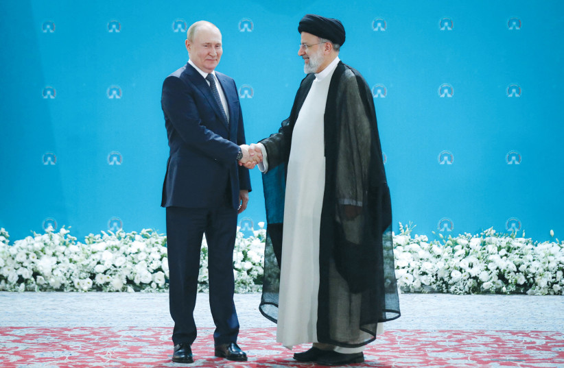  IRANIAN PRESIDENT Ebrahim Raisi and Russian President Vladimir Putin meet in Tehran last month. Raisi plans to visit New York next month to address the UN General Assembly, despite US sanctions.  (photo credit: President Website/WANA/Reuters)