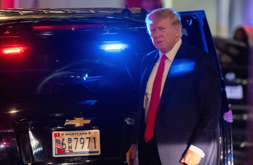  Donald Trump arrives at Trump Tower the day after FBI agents raided his Mar-a-Lago Palm Beach home, in New York City, US, August 9, 2022. (photo credit: REUTERS/DAVID 'DEE' DELGADO)