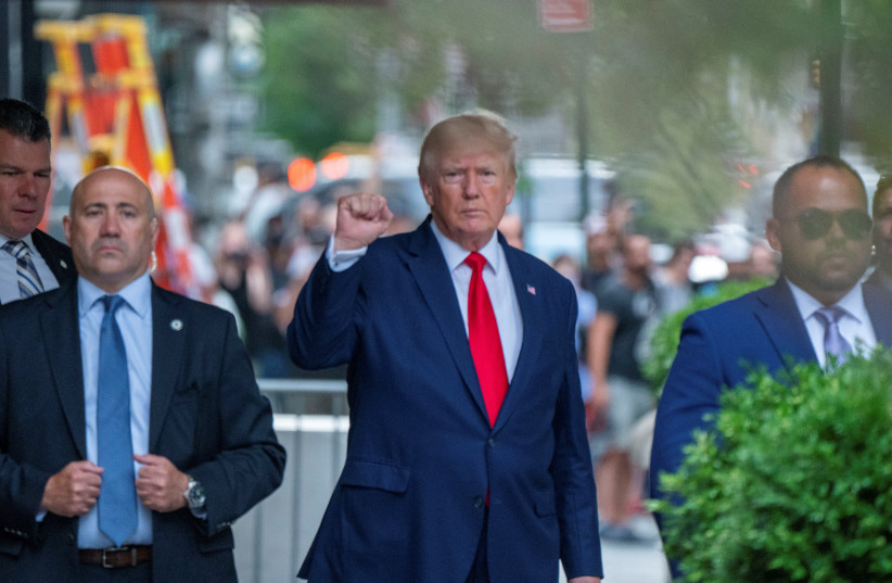 Donald Trump departs Trump Tower two days after FBI agents raided his Mar-a-Lago Palm Beach home, in New York City, New York, US, August 10, 2022.  (photo credit: REUTERS/DAVID 'DEE' DELGADO)