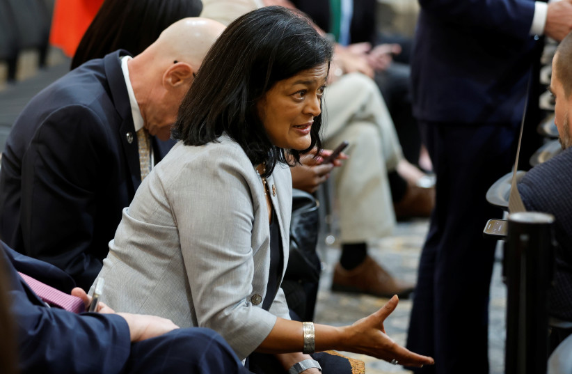  Rep. Pramila Jayapal (D-WA) sits before the opening public hearing of the U.S. House Select Committee to Investigate the January 6 Attack on the United States Capitol, on Capitol Hill in Washington, U.S., June 9, 2022. (photo credit: REUTERS/JONATHAN ERNST)
