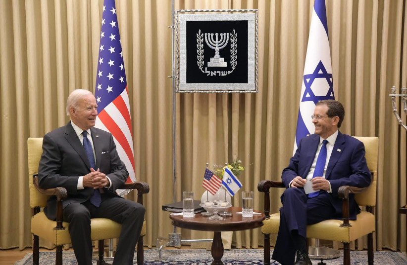  (L-R) US President Joe Biden and Israeli President Issac Herzog meet during the former's visit to Israel  (photo credit: HAIM ZACH/GPO)