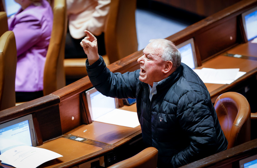  MK Dudi Amsalem reacts during a plenum session at the assembly hall of the Knesset, the Israeli parliament in Jerusalem, on December 19, 2022.  (photo credit: OLIVIER FITOUSSI/FLASH90)