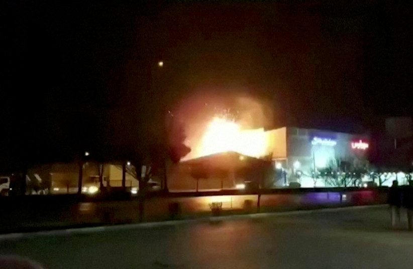  Eyewitness footage shows what is said to be the moment of an explosion at a military industry factory in Isfahan, Iran, January 29, 2023 (photo credit: POOL/WANA (WEST ASIA NEWS AGENCY) VIA REUTERS)