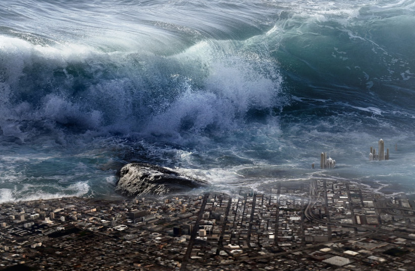  A highly dramatized artistic illustration of an apocalyptic tsunami. (photo credit: PIXABAY)