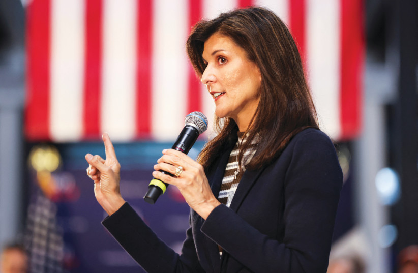  REPUBLICAN PRESIDENTIAL candidate and former South Carolina governor Nikki Haley speaks after announcing her 2024 presidential campaign, in Urbandale, Iowa, last week.  (photo credit: SCOTT MORGAN/REUTERS)