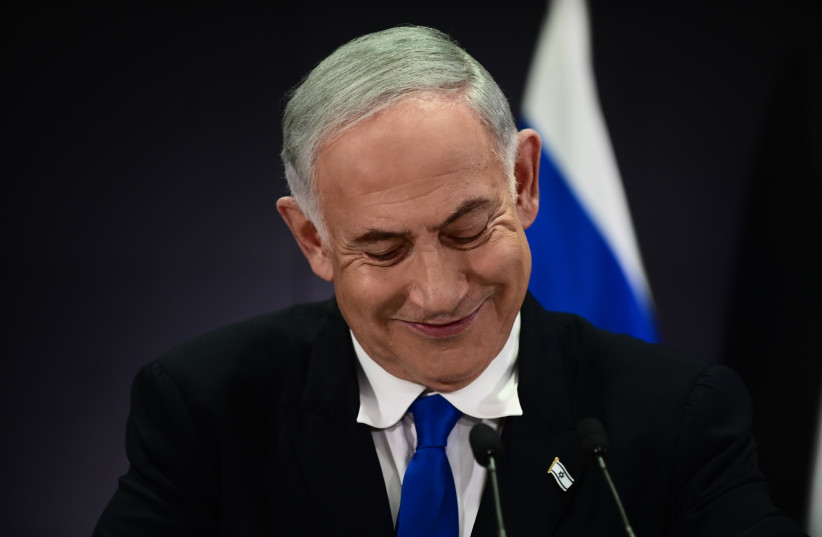  Israeli Prime Minister Benjamin Netanyahu holds a press conference at the Ministry of Defense in Tel Aviv on April 10, 2023.  (photo credit: TOMER NEUBERG/FLASH90)