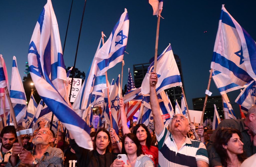  Israelis protest against the judicial reform in Tel Aviv. (photo credit: AVSHALOM SASSONI/MAARIV)