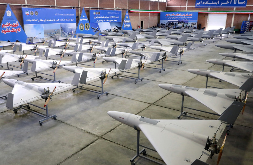  Drones are seen at a site at an undisclosed location in Iran, in this handout image obtained on April 20, 2023. (photo credit:  Iranian Army/WANA (West Asia News Agency)/Handout via REUTERS)