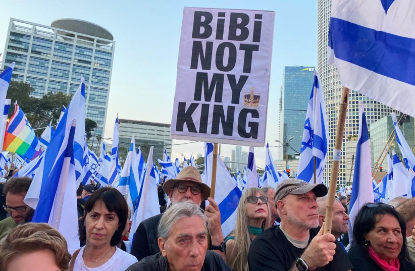 Israelis protest Prime Minister Benjamin Netanyahu and the government's judicial reform on May 6, 2023 (photo credit: AVSHALOM SASSONI/MAARIV)
