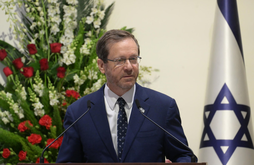  President Isaac Herzog addresses the wave of violence in Israeli society in a speech on May 8, 2023. (photo credit: AMOS BEN GERSHOM/GPO)