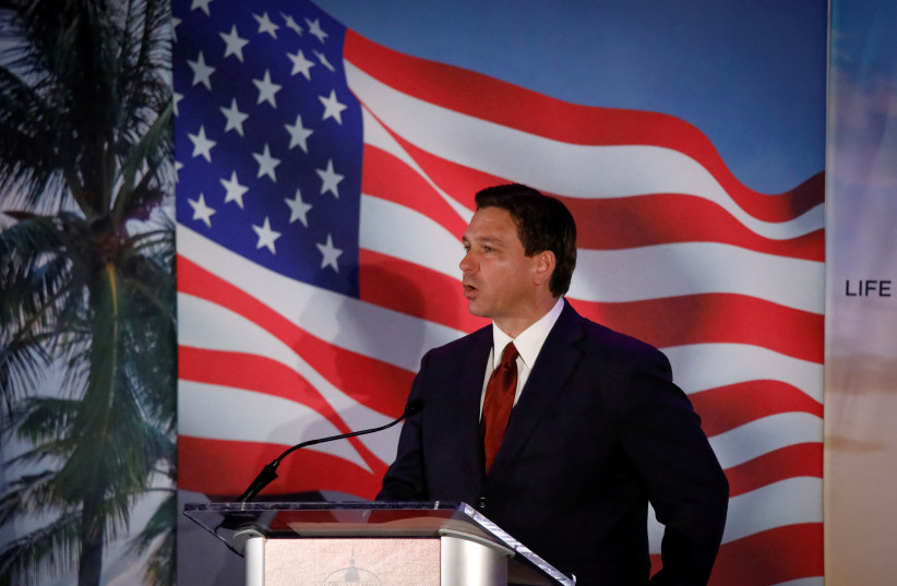  Florida Governor Ron DeSantis speaks during the Florida Family Policy Council Annual Dinner Gala, in Orlando, Florida, U.S., May 20, 2023. (photo credit: REUTERS/MARCO BELLO)