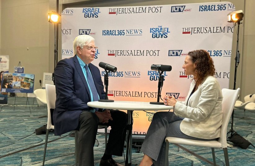  Conservative talk show host Dennis Prager speaking to the Post's Maayan Jaffe-Hoffmann. (photo credit: Hadassa Goldberg, Israel365)