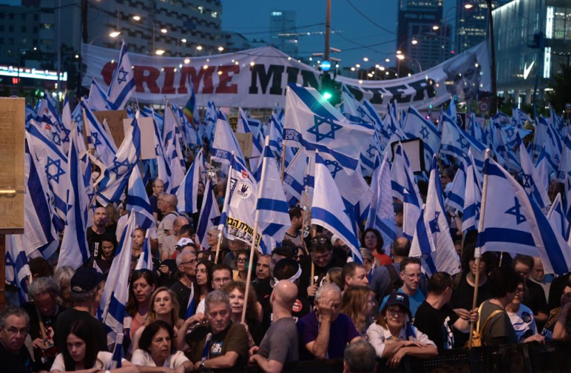  Protests against the judicial reform at Kaplan Street in Tel Aviv, May 27, 2023. (photo credit: AVSHALOM SASSONI/MAARIV)