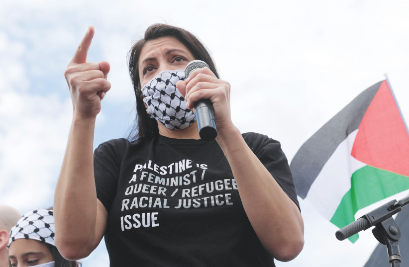  REP. RASHIDA TLAIB attends a pro-Palestinian rally in Dearborn, Michigan, in 2021.  (photo credit: REBECCA COOK/REUTERS)