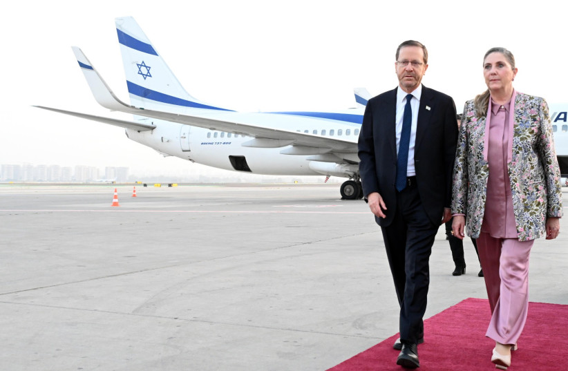   President Isaac Herzog departs for state visit in Azerbaijan. May 30, 2023 (photo credit: CHAIM TZACH/GPO)