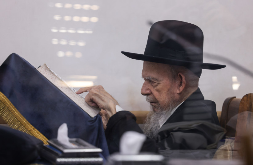  Rabbi Gershon Edelstein, spiritual leader of Degel HaTorah party seen at his home in the ultra orthodox Jewish town of Bnei Brak, on February 14, 2023 (photo credit: David Cohen/Flash90)