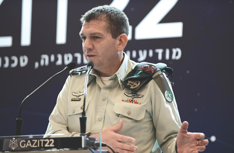  Head of IDF Military Intelligence Maj.-Gen. Aharon Haliva speaks at a conference of the Gazit Institute, in Tel Aviv, last year. (photo credit: TOMER NEUBERG/FLASH90)