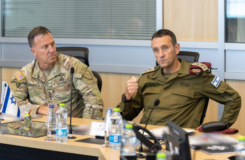  CENTCOM Commander Michael Kurilla sits at situation assessment with IDF Chief of Staff Herzi Halevi (photo credit: IDF SPOKESPERSON'S UNIT)