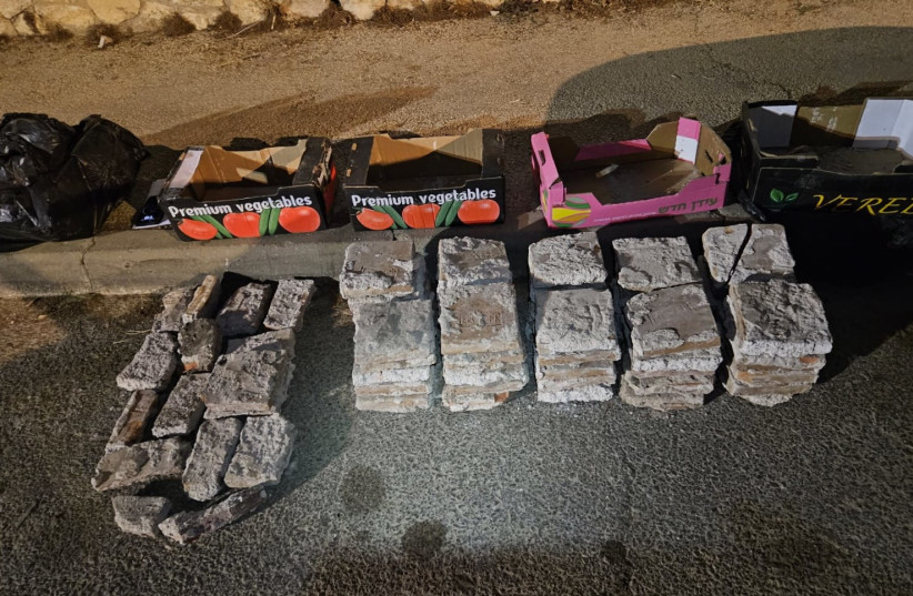  Ancient bricks seized from eastern Jerusalem (photo credit: ISRAEL ANTIQUITIES AUTHORITY.)