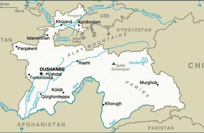 Map of Tajikistan showing the capital, Dushanbe (photo credit: CIA Factbook/Wikipedia)