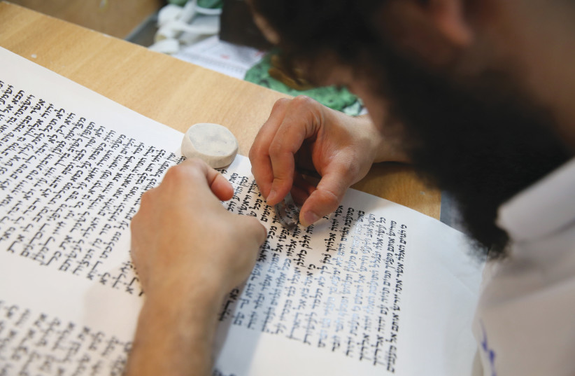  WRITING A Sefer Torah in Safed. (photo credit: David Cohen/Flash90)