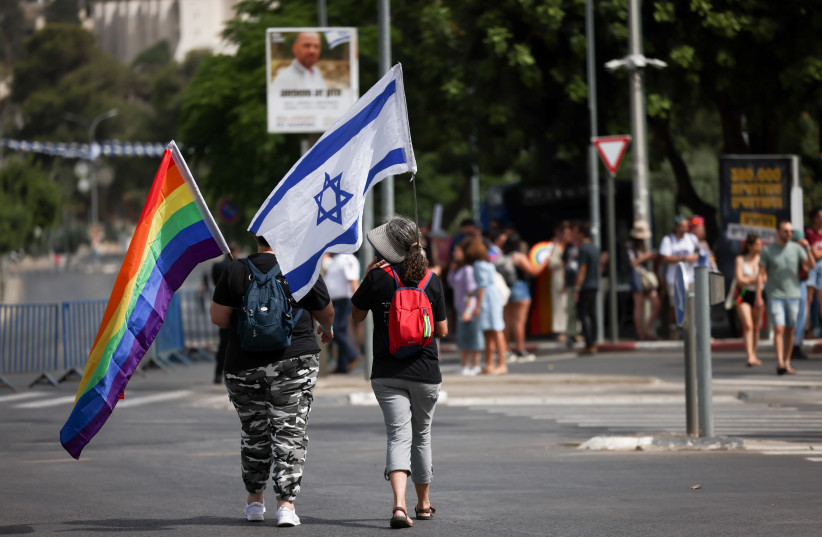  Participants in the annual Jerusalem pride march on June 1, 2023 (photo credit: YONATAN SINDEL/FLASH90)