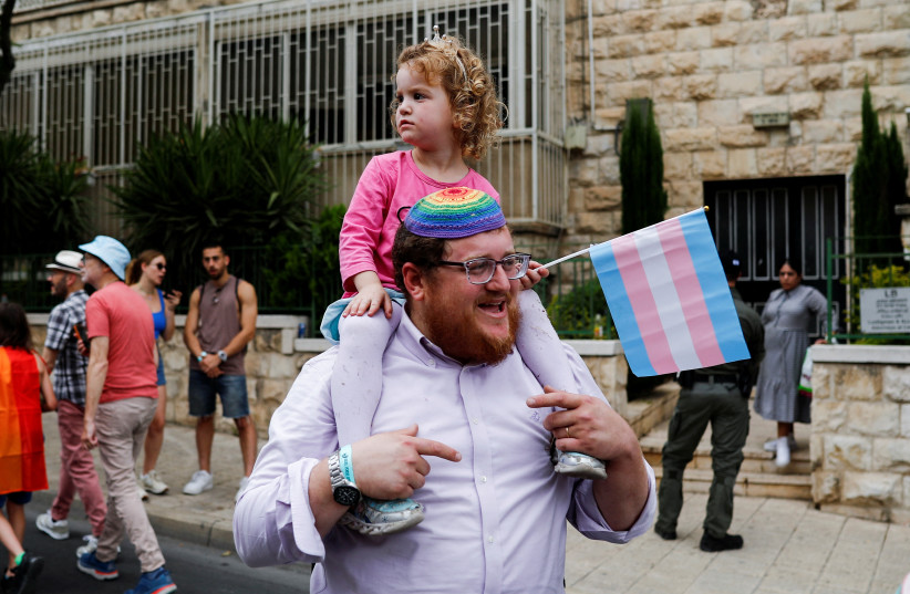  People take part in an annual LGBTQ Pride parade in Jerusalem, June 1, 2023 (photo credit: REUTERS/CORINNA KERN)
