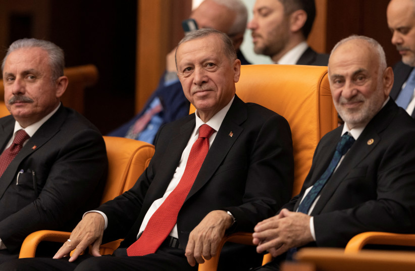  Turkish President Tayyip Erdogan attends a swearing-in ceremony at the Turkish parliament in Ankara, Turkey, June 2, 2023. (photo credit: REUTERS/UMIT BEKTAS)