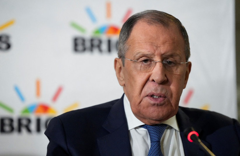  Russia's Foreign Minister Sergei Lavrov attends a press conference as BRICS foreign ministers meet in Cape Town, South Africa, June 1, 2023. (photo credit: Nic Bothma/Reuters)