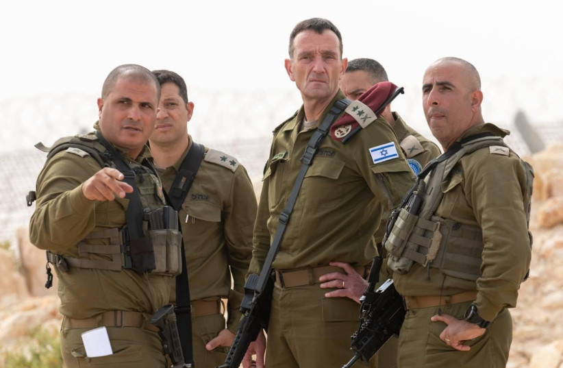  IDF Chief of Staff Herzi Halevi at the Egyptian border following a terror attack in which three soldiers were killed. (photo credit: IDF SPOKESPERSON'S UNIT)