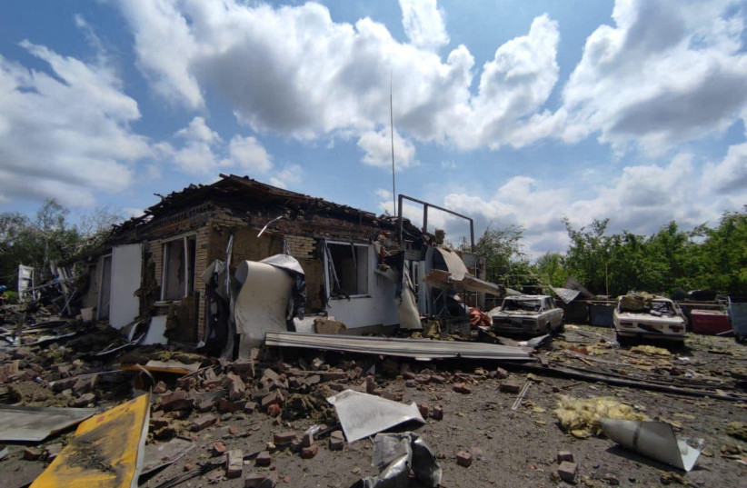  A view shows a building of a petrol station heavily damaged by an aerial bomb during a Russian air strike, amid Russia's attack on Ukraine, in the town of Toretsk, Donetsk region, Ukraine May 29, 2023. (photo credit: Pavlo Kyrylenko via Facebook/Handout via REUTERS)